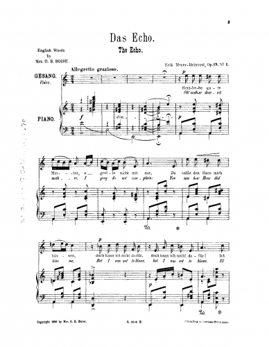 Meyer-Helmund - Drei Lieder - 1. Das Echo (A minor)