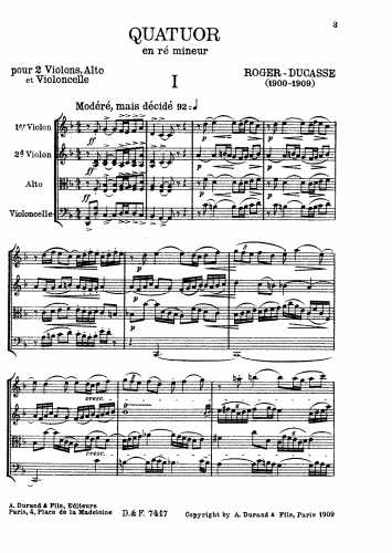 Roger-Ducasse - String Quartet No. 1 - Score