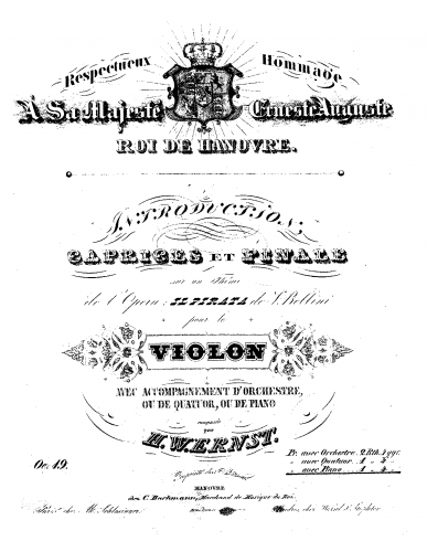 Ernst - Introduction, Caprices et finale de Il Pirate Op. 19 - For Violin and Piano - Score