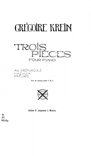 Krein - 3 Pièces, Op. 1 - Score