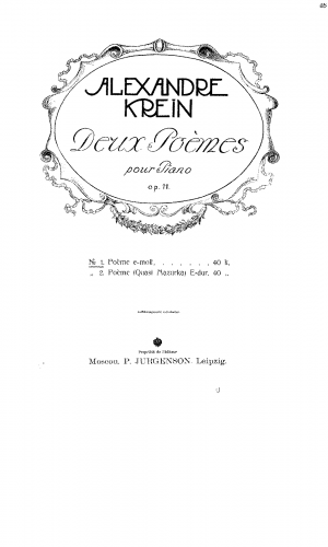 Krein - Deux poèmes, Op. 11 - Score
