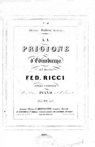 Ricci - La prigione di Edimburgo - Vocal Score - Score