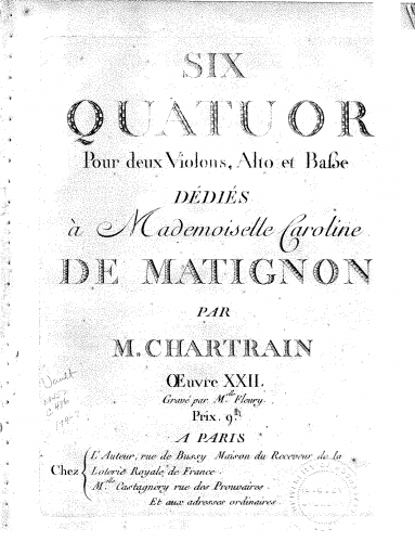 Chartrain - 6 String Quartets, Op. 22 - Complete part