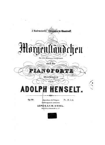 Henselt - Morgenständchen, Op. 39 - For Piano Solo - Score