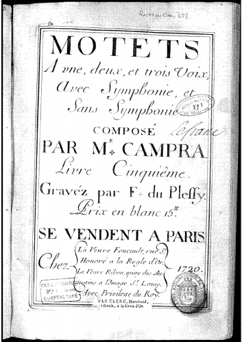 Campra - Motets - Chorus Scores - Livre Cinquième