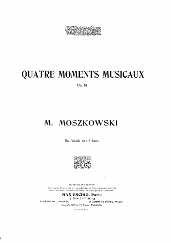 Moszkowski - 4 Moments Musicaux, Op. 84 - Score