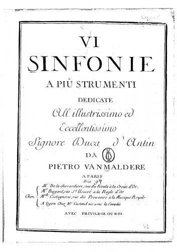 Maldere - 6 Sinfonie; 6 Symphonies; 6 Sinfonias