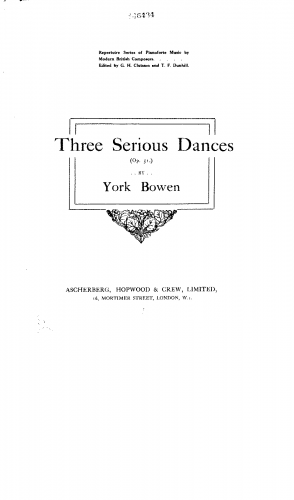Bowen - 3 Serious Dances - Piano Score - Score