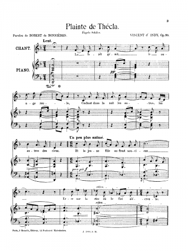 Indy - Plainte de Thécla, Op. 10 - Score