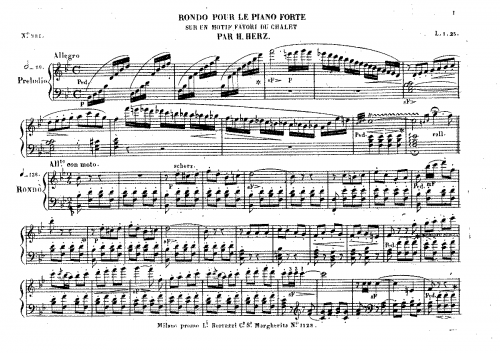 Herz - Rondo sur un motif favori du Chalet - Score
