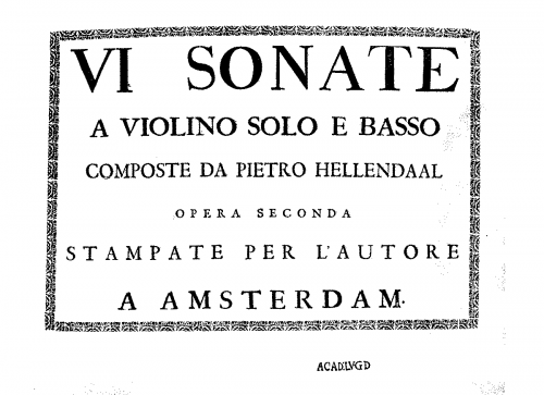 Hellendaal - 6 Violin Sonatas, Op. 2 - Score