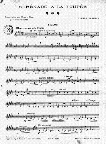 Debussy - Children's Corner - Serenade for the Doll (No. 3) For Violin and Piano (Choisnel) - Violin part