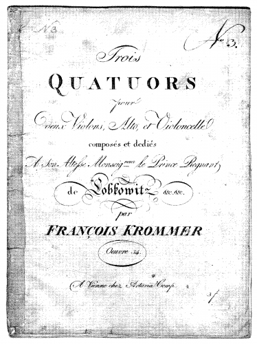 Krommer - 3 String Quartets, Op. 34 - Violin 1