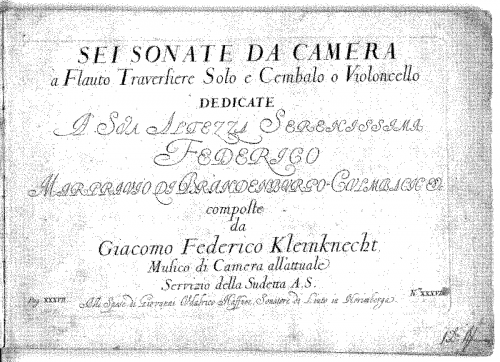 Kleinknecht - 6 Sonatas da Camera for Flute and Continuo - Scores and Parts - Score