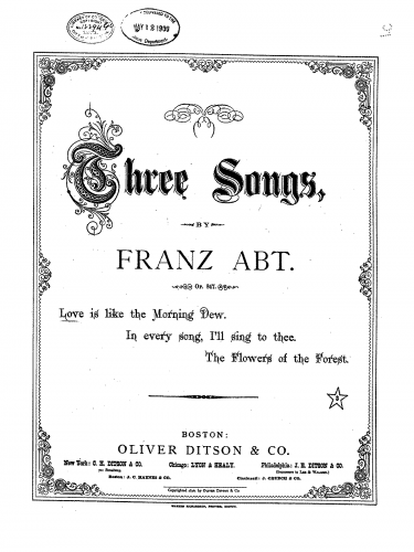 Abt - Drei Lieder f. 1 Singst. m. Pfte. - Score