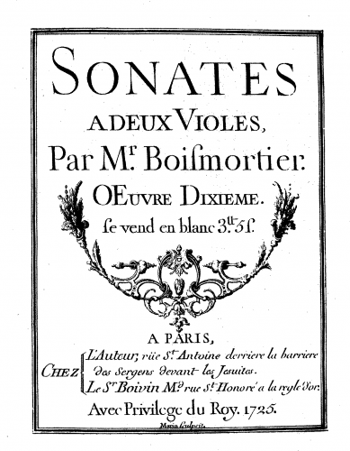 Boismortier - Sonates à deux violes - Score