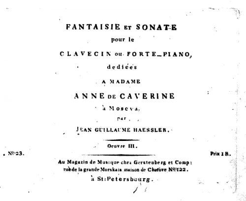 Hässler - Fantaisie et Sonate pour le Clavecin ou Forte-Piano - Score