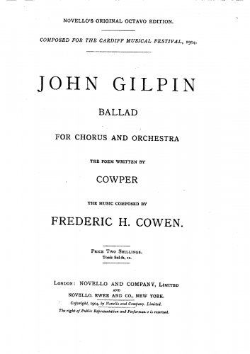 Cowen - John Gilpin - Vocal Score - Vocal Score