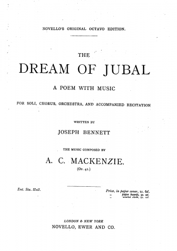 Mackenzie - The Dream of Jubal, Op. 41 - Vocal Score - Score