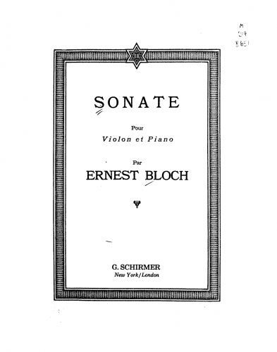 Bloch - Violin Sonata No. 1 - Scores and Parts