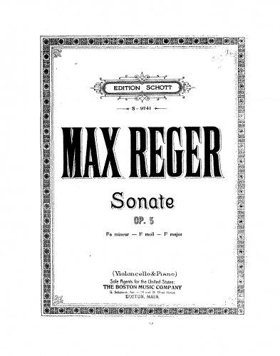 Reger - Cello Sonata No. 1, Op. 5 - Scores and Parts