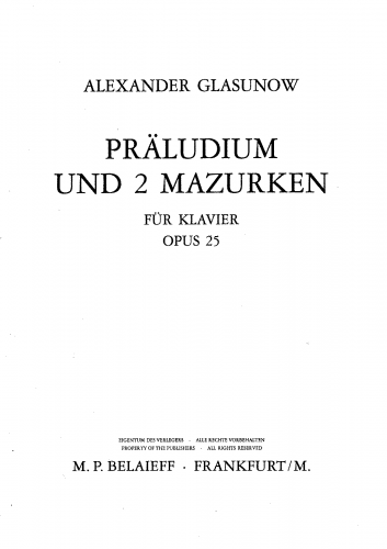 Glazunov - Prelude and 2 Mazurkas - Score