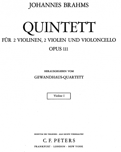 Brahms - String Quintet No. 2 - Scores and Parts