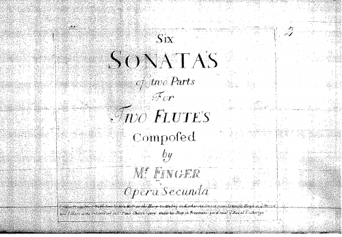 Finger - Six Sonatas of Two Parts for Two Flutes - Scores and Parts