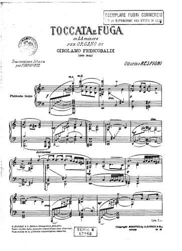 Respighi - Toccata e Fuga in A minor - For Piano solo - Score