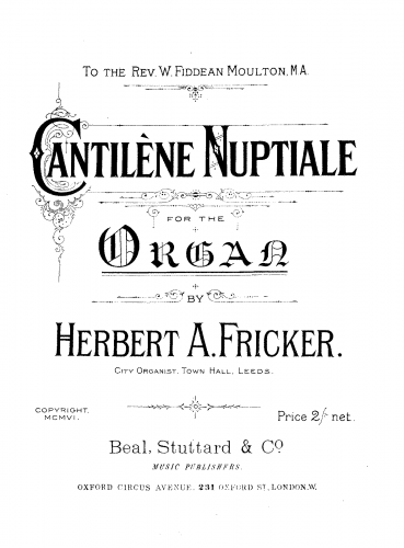 Fricker - Cantilène Nuptiale - Score