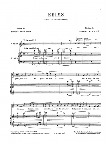 Pierné - Les cathèdrales - Reims For Voice and Piano - Reims (arr. voice and piano)