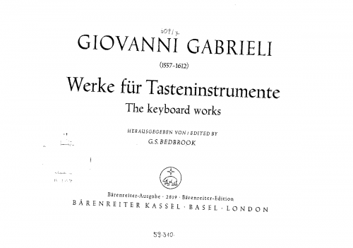 Gabrieli - Ricercari, Toccate, Intonationi - Score