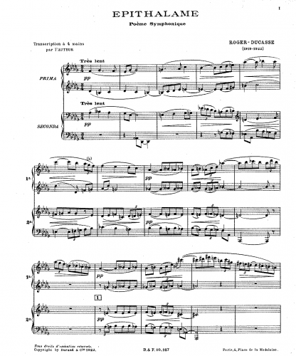 Roger-Ducasse - Épithalame - For Piano 4 Hands (Author) - Score