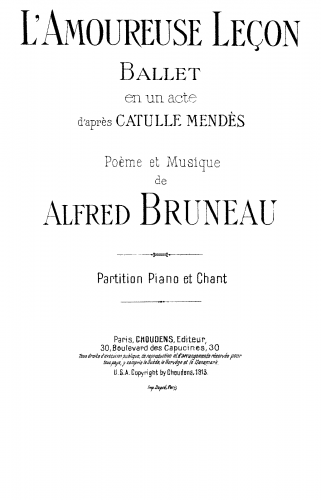 Bruneau - L'amoureuse leçon - Vocal Score - Score