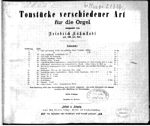 Kühmstedt - Augenblicke tiefern Gemüthslebens, Set II, Op. 37 - Score