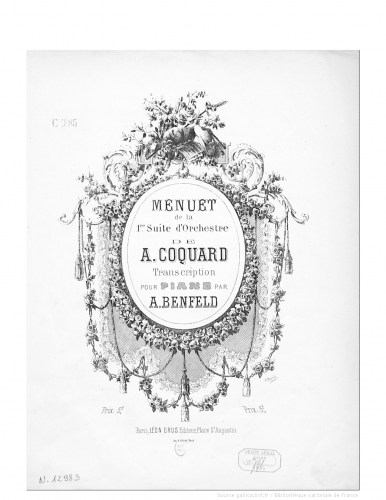Coquard - Orchestral Suite No. 1, Op. 23 - Arrangers and Transcriptions Menuet For Piano Solo (Benfeld) - Score