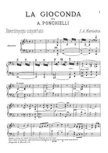 Ponchielli - La Gioconda - Selections: "Divertimento concertato" For Flute, Violin and Piano (Margaria)