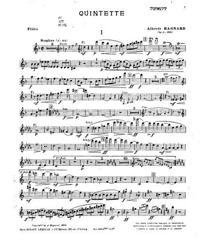 Magnard - Piano Quintet, Op. 8 - Scores and Parts