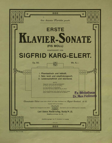 Karg-Elert - Piano Sonata No. 1 - Piano Score - Score