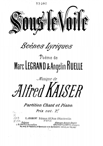 Kaiser - Sous le voile - Vocal Score - Score