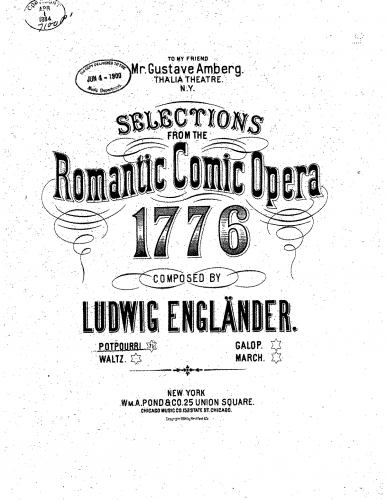 Engländer - 1776 - Selections For Piano Solo (Composer) - Potpourri, Galop, Waltz, March