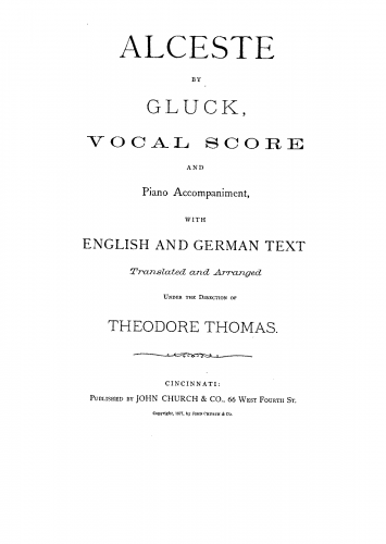 Gluck - Alceste - Vocal Score Complete Opera - Score