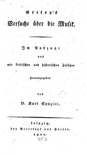 Grétry - Mémoires, ou essai sur la musique - Complete Book (German)