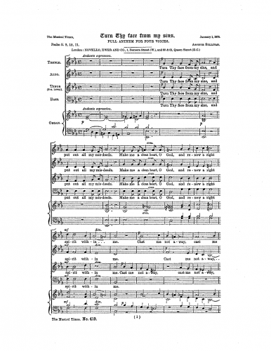 Sullivan - Full anthem for four voices. - Score
