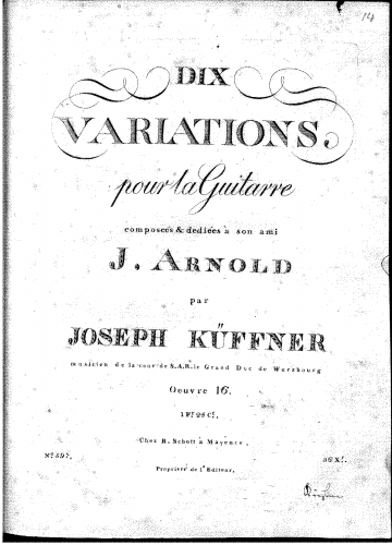 Küffner - 10 Variations for Guitar, Op. 16 - Score