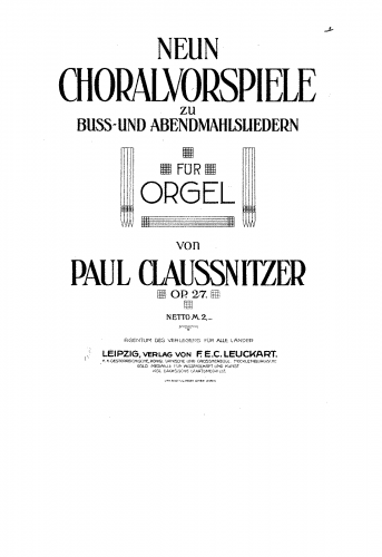 ClauÃnitzer - 9 Choralvorspiele, Op. 27 - Score