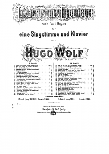 Wolf - Italienisches Liederbuch - Voice and Piano - Score