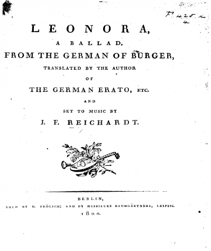 Reichardt - Leonora, a Ballad - Score