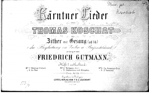 Koschat - Kärntner Lieder - Heft 1