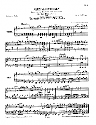 Beethoven - Nine variations for piano on a march by Ernst Christoph Dressler, WoO 63 - Score